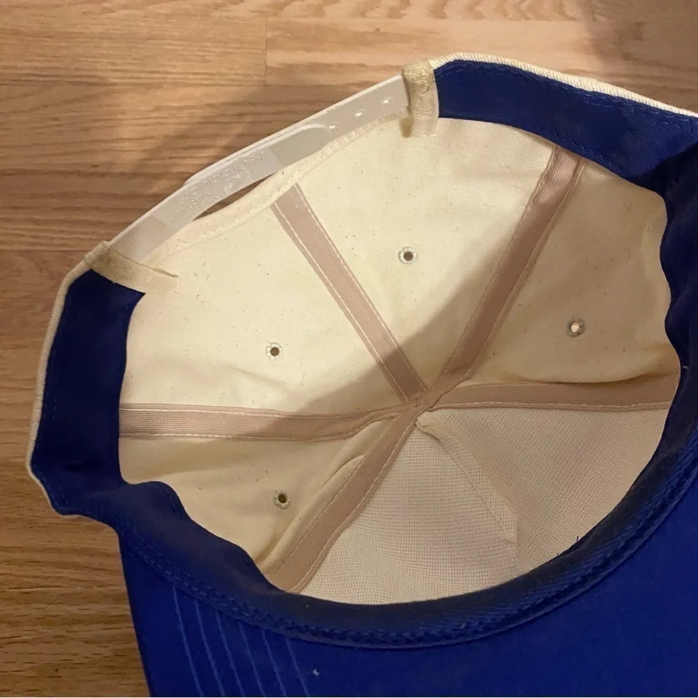 Vintage New Holland K Products Hat Blue Cream Snap Back